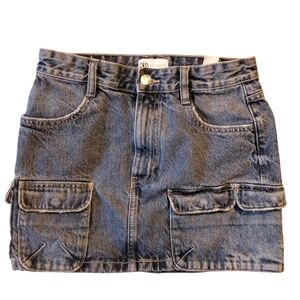 Zara Blue Denim Cargo Mini Skirt